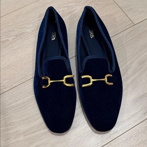Zara Women’s Navy Loafers with Gold Accent euro size 38